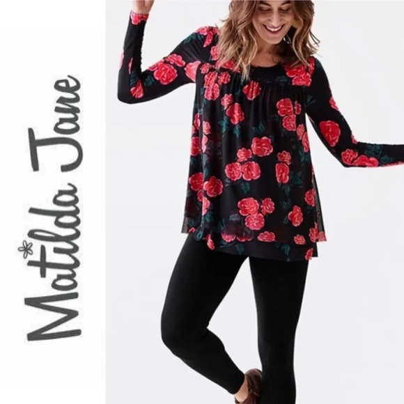 Matilda Jane Winter Blooms Babydoll Top Floral Modal Blend EUC - Picture 2 of 8
